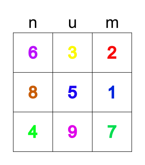 number bingo Card