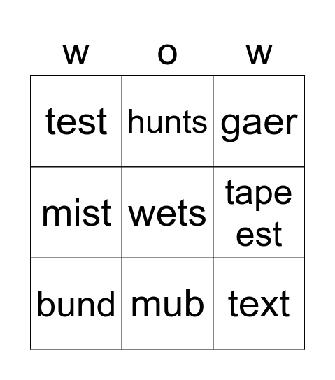 wow bingo Card