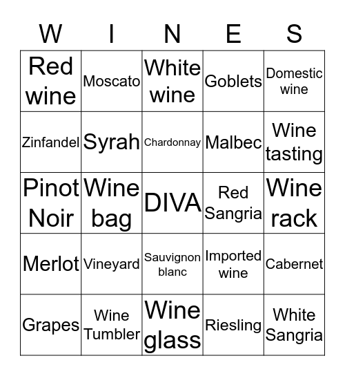 Diving Into Vino Again Bingo Card