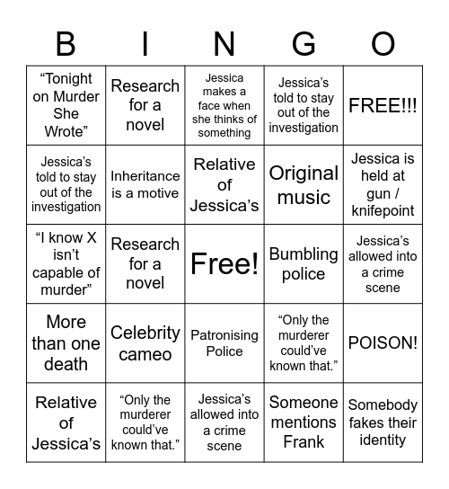 Murder She Bingo'd Bingo Card