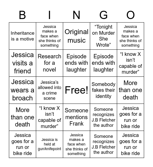 Murder She Bingo'd Bingo Card