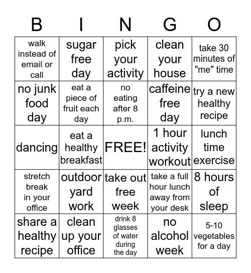 Wesway Wellness Bingo! Bingo Card