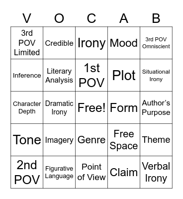 Semester 1 Vocabulary Bingo Card