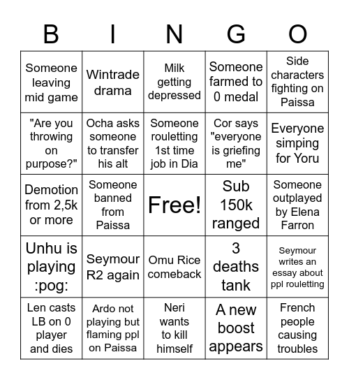 Chaos Feast Blind week Bingo Card