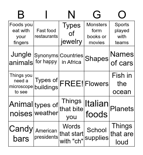 Untitled Bingo Card