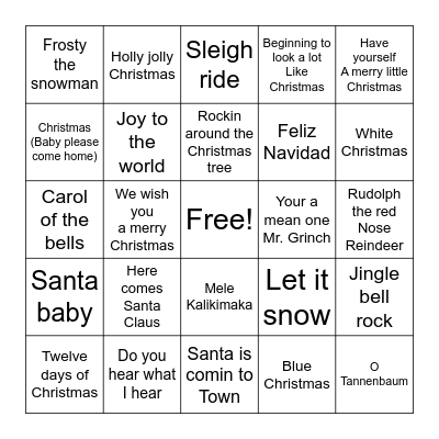Christmas Jukebox Bingo Card