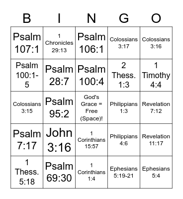 Thanksgiving Bible Bingo Card