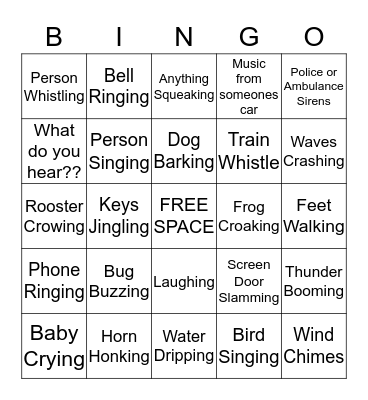 Sound Bingo/Scavenger Hunt Bingo Card