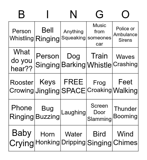 Sound Bingo/Scavenger Hunt Bingo Card