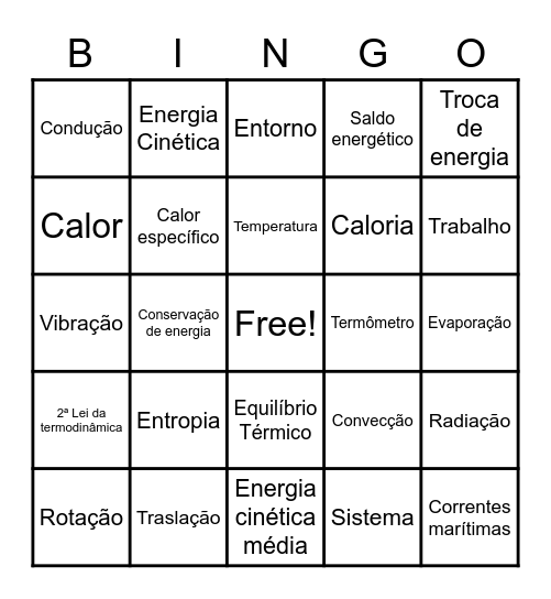 Temperatura e Calor Bingo Card