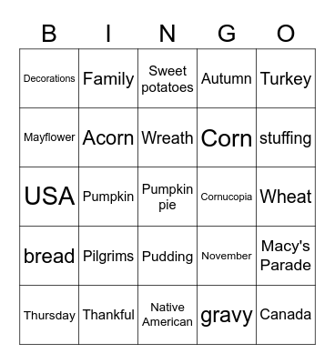 Thanksgiving Bingo Card