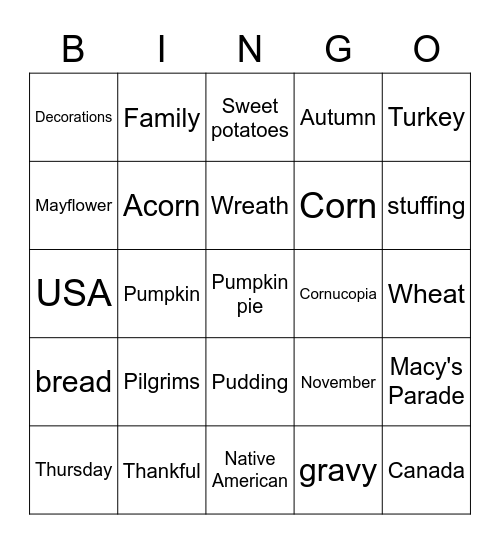 Thanksgiving Bingo Card