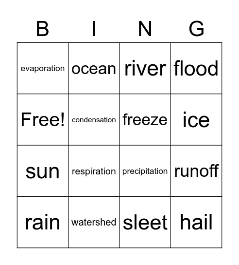 water cycle Bingo Card