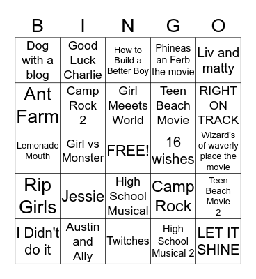 Disney Channle  Bingo Card