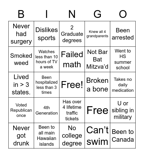 Untitled Bingo Card