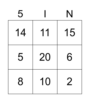 Number Bingo Card