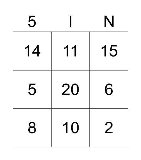 Number Bingo Card