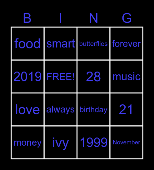 TEN TWENTY ONE Bingo Card