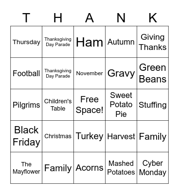 Thanksgiving Bingo Card