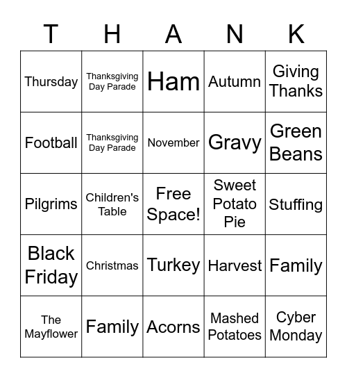 Thanksgiving Bingo Card