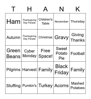 Thanksgiving Bingo Card