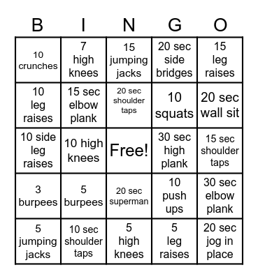 Fitness Bingo 1 Bingo Card