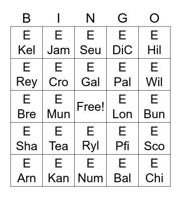 Library Call Number Bingo Card