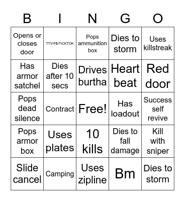Spectate warzone solos Bingo Card