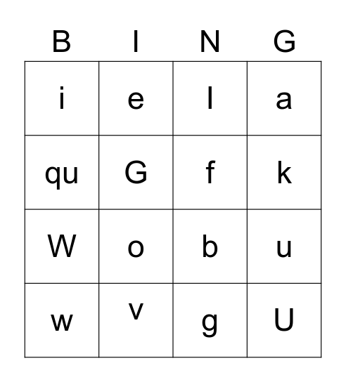 Letter Bingo Card