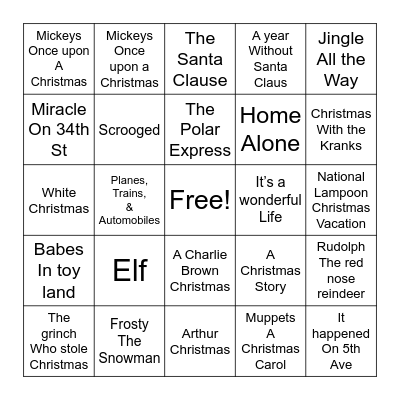 Christmas Movie Bingo Card