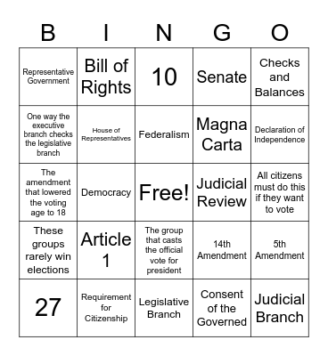 Civics & Economics Year-To-Date Review Bingo Card