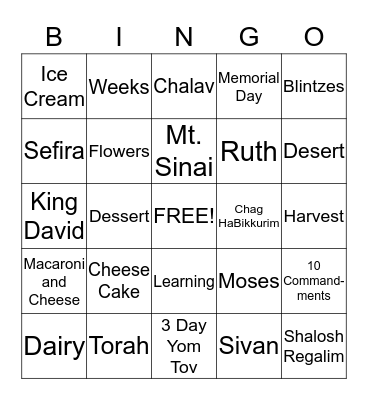 Shevuot Bingo Card