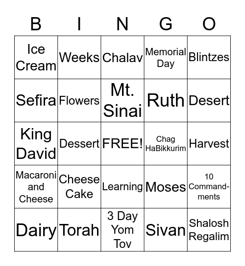Shevuot Bingo Card