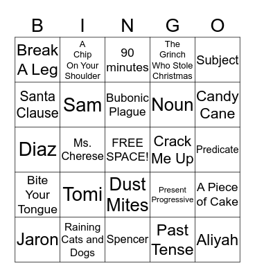 Winter Break Bingo!!! Bingo Card