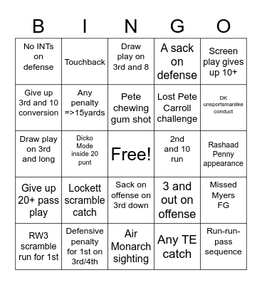 2021 Seahawks Bingo Card