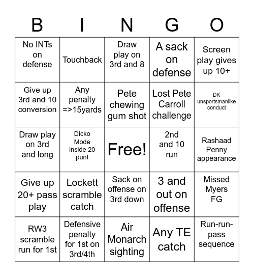 2021 Seahawks Bingo Card