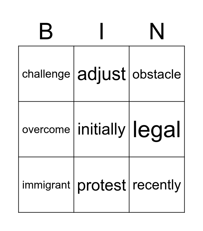 ENL Unit 2 Vocab Bingo Card