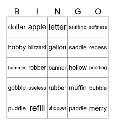 Double Consonant Bingo Card