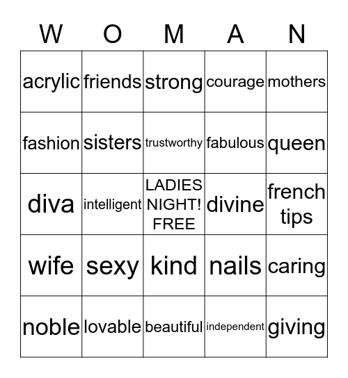 GIRL'S ONLY Bingo Card
