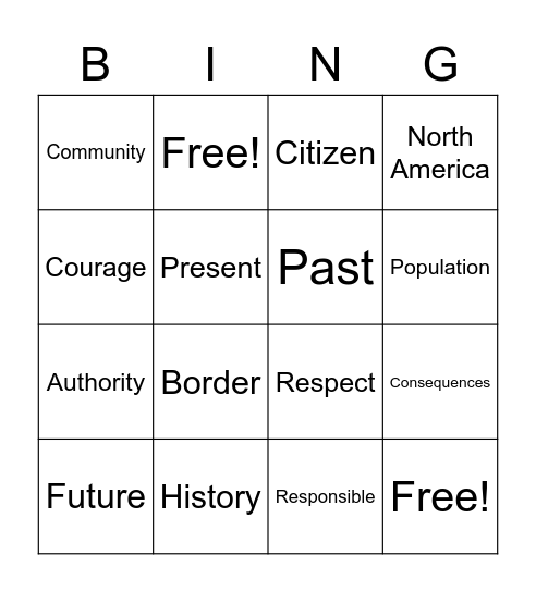 Social Studies Vocabulary Review Bingo Card