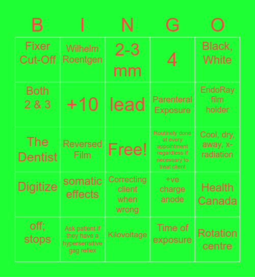 Rad 1 Group 13 Bingo Card
