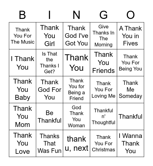 Let's Be Thankful Bingo Card