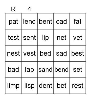 Red 4 Bingo Card
