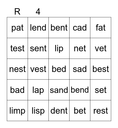 Red 4 Bingo Card