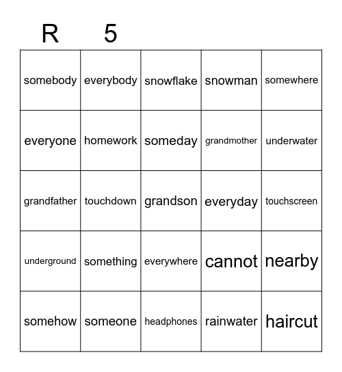 Red 5 Bingo Card