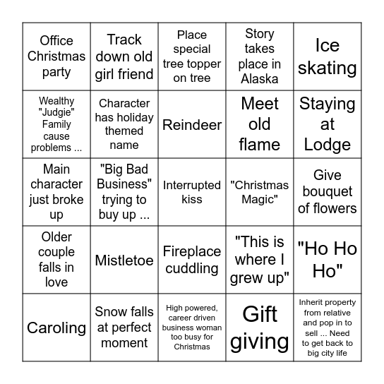 Hallmark Christmas Movie Bingo Card