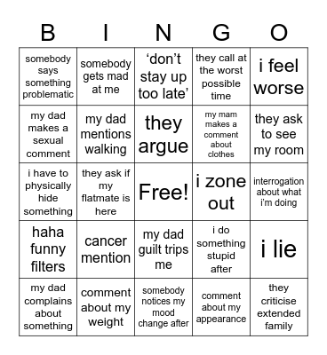 facetime with my parents bingo Card