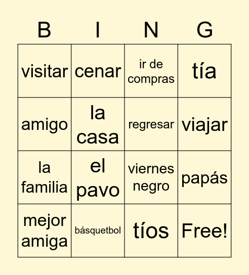 El día de Acción de Gracias Bingo Card