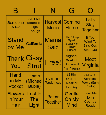 Thanksgiving Dinner Music Bingo Card