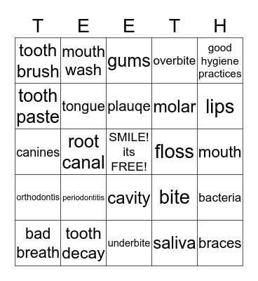 DENTAL BINGO Card